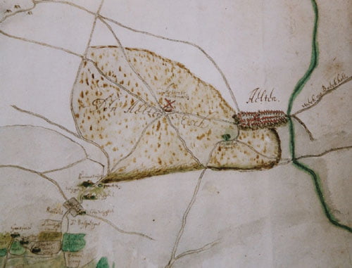 Kaart van Aalten en omgeving, circa 1650, door Jan van Lindt Kaart