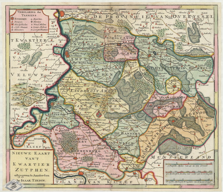Kaart van Kwartier Zutphen door Isaak Tirion
